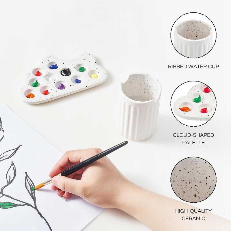 Gute Painter's Cup & Palette Set for Painters & Artists Lovers - Round Cloud Paint Tray, & Palette with Water Cup & Clever Cutout for Brush Painters, Painter Gift for Artists, Student Oil Watercolor Craft - Image 4